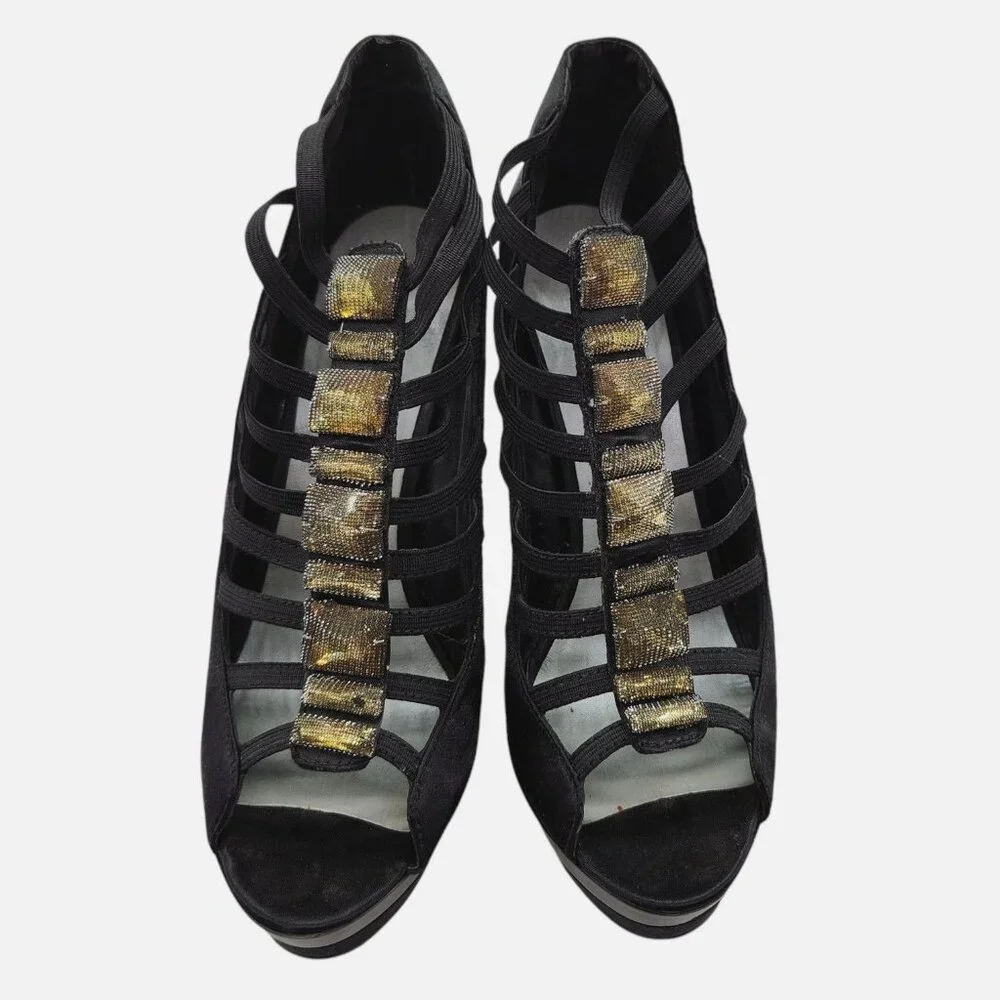 H by Halston Gem Embellished Caged Peep Toe Platform Heel Sandal 7 Jewel Sexy